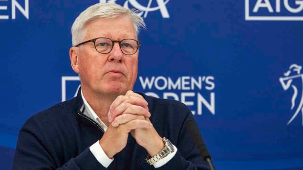 R&A chief executive Martin Slumbers is pictured at a press conference at the 2023 AIG Women's Open.
